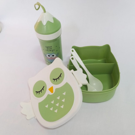 Kit Marmita Garrafa Coruja Verde
